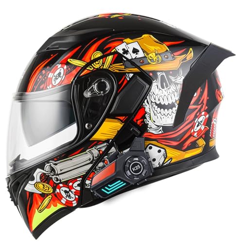 Bluetooth Motorradhelm mit Doppelvisier, Motorrad Herren Damen Modularhelm Klapphelm mit Dual-Lautsprecher-Headset Automatische Anrufannahme, Integralhelm Fahrradhelm ECEDOT geprüft 2,2XL=63-64CM von LPXPLP