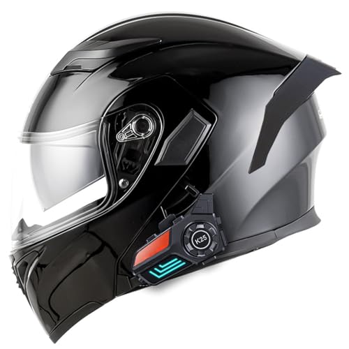 Bluetooth Motorradhelm mit Doppelvisier, Motorrad Herren Damen Modularhelm Klapphelm mit Dual-Lautsprecher-Headset Automatische Anrufannahme, Integralhelm Fahrradhelm ECEDOT geprüft 21,L=59-60CM von LPXPLP