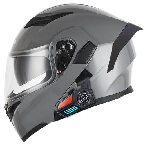 Bluetooth Motorradhelm mit Doppelvisier, Motorrad Herren Damen Modularhelm Klapphelm mit Dual-Lautsprecher-Headset Automatische Anrufannahme, Integralhelm Fahrradhelm ECEDOT geprüft 5,M=57-58CM von LPXPLP