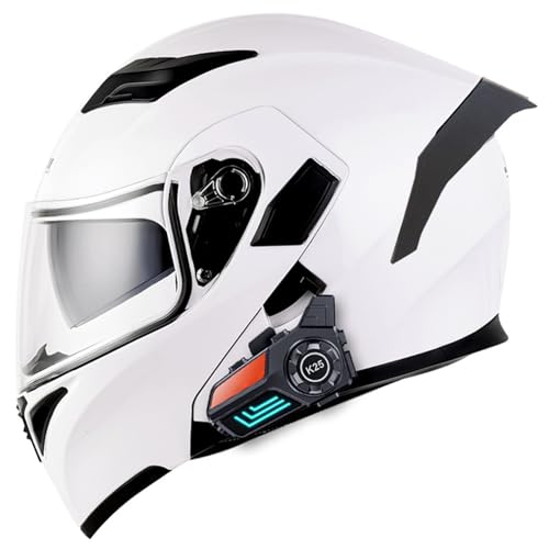 Bluetooth Motorradhelm mit Doppelvisier, Motorrad Herren Damen Modularhelm Klapphelm mit Dual-Lautsprecher-Headset Automatische Anrufannahme, Integralhelm Fahrradhelm ECEDOT geprüft 9,L=59-60CM von LPXPLP