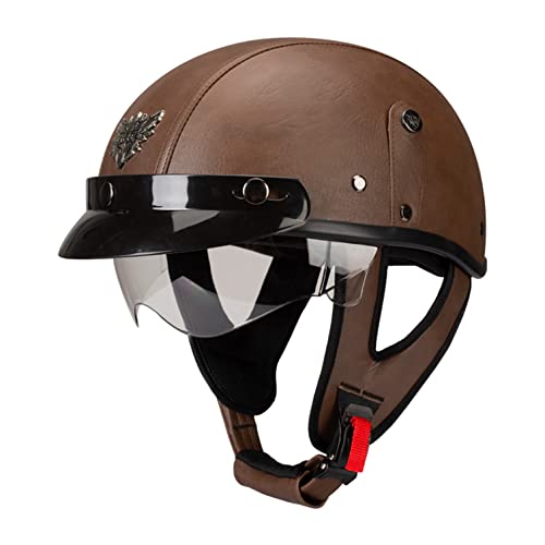 Deutsche Leder Motorrad Halbhelme Retro Halbschalenhelm Jet Helm mit Visier+Brille Schnellverschluss Schnalle für Cruiser Chopper Biker Moped ECE-Zulassung V,M Deutsche Leder Motorrad Halbhelme Retro Halbschalenhelm Jet Helm mit Visier+Brille Schnellverschluss Schnalle für Cruiser Chopper Biker Moped ECE-Zulassung V,M von LPXPLP