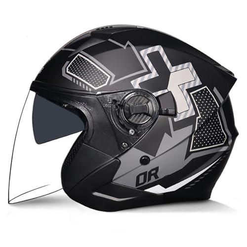 Deutsche Motorradhelm Jethelm Halbhelme Retro Halbschalenhelm Jet Helm mit Visier Schnellverschluss Schnalle für Cruiser Chopper Biker Moped ECEDOT Zulassung 5,L=59-60CM von LPXPLP