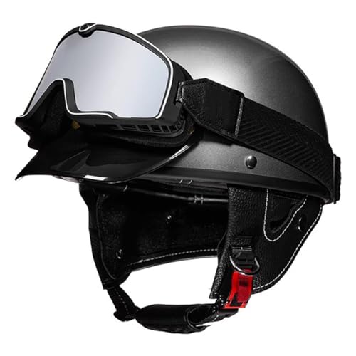 Halbschalenhelm Halbhelme Motorradhelm ECEDOT-Zulassung Brain-Cap Jethelm Cruiser Roller Scooter Helm Mit Brille Motorrad Integrierter Helm Für Erwachsene Herren Damen 2,XL:61-62CM von LPXPLP