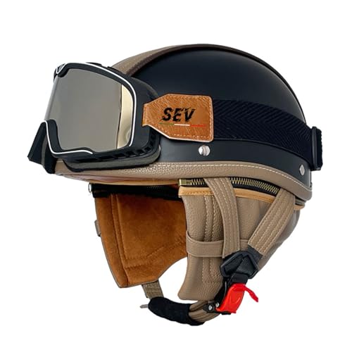 Halbschalenhelm Jethelm ECE-Zertifizierung Retro Deutscher Stil Halbhelme Motorradhelm Mit Brille Brain-Cap Halbschalen-Scooter-Helm Chopper-Helm Für Erwachsene 10,M=57-58CM von LPXPLP