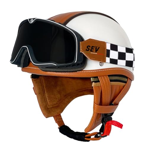 Halbschalenhelm Jethelm ECE-Zertifizierung Retro Deutscher Stil Halbhelme Motorradhelm Mit Brille Brain-Cap Halbschalen-Scooter-Helm Chopper-Helm Für Erwachsene 5,S=55-56CM von LPXPLP