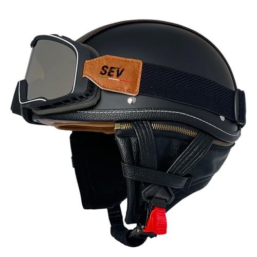 Halbschalenhelm Jethelm ECE-Zertifizierung Retro Deutscher Stil Halbhelme Motorradhelm Mit Brille Brain-Cap Halbschalen-Scooter-Helm Chopper-Helm Für Erwachsene 8,2XL=63-64CM von LPXPLP