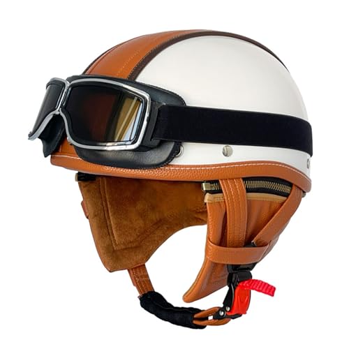 Halbschalenhelm Motorrad Halbhelme Mit Brille ECE Zertifiziert Motorradhelm Open Face Helm Schnellschnalle Weiche Kinnstütze Unisex 12,M=57-58CM von LPXPLP