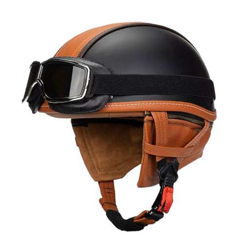 Halbschalenhelm Motorrad Halbhelme Mit Brille ECE Zertifiziert Motorradhelm Open Face Helm Schnellschnalle Weiche Kinnstütze Unisex 6,2XL=63-64CM von LPXPLP