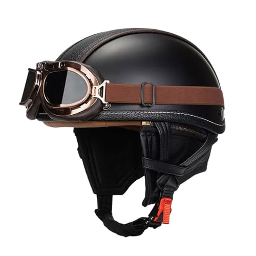 Halbschalenhelm Motorrad Halbhelme Mit Brille ECE Zertifiziert Motorradhelm Open Face Helm Schnellschnalle Weiche Kinnstütze Unisex 8,M=57-58CM von LPXPLP