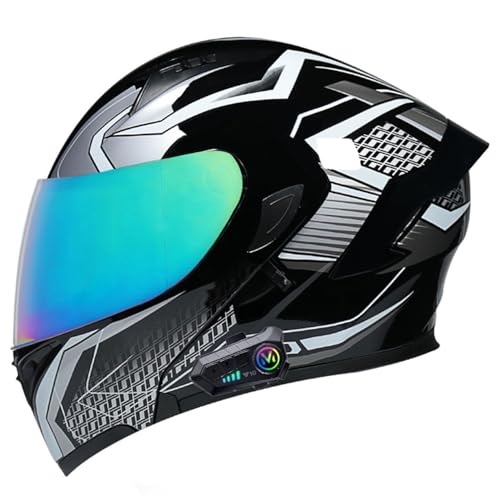 Klapphelm Mit Bluetooth Motorradhelm Mit Gesichtsschutz und Schwarze GläserECE Zertifiziert Modularer Helm Abnehmbares Futter mit Eingebautem Mikrofon für Automatische Reaktion 14,L=59-60CM von LPXPLP