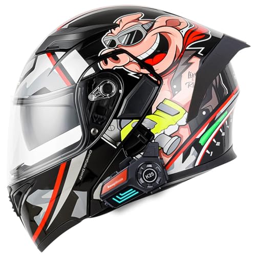 Klapphelm mit Bluetooth Integralhelm mit Doppelvisier Integriert Motorradhelm Motorradhelm mit Antibeschlagvisier ECEDOT Zertifiziert Motorrad Full Face Helm Klapphelm 4,2XL=63-64CM von LPXPLP