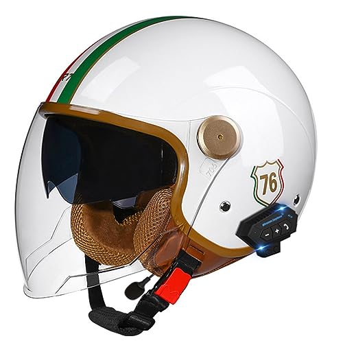 Motorradhelm Bluetooth Jethelm 3/4 Helm,ECE Zertifizierung Motorrad Integrierter Bluetooth-Helm Jet Scooter Helm Rollerhelm Jet-Helm Herren Damen Mit Doppelspiegel Herren Damen G,M von LPXPLP