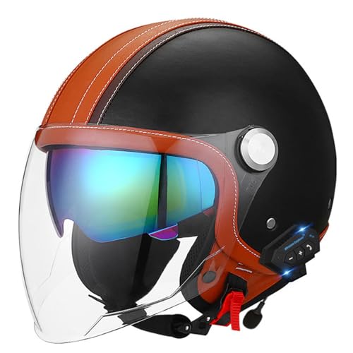 Motorradhelm mit Bluetooth Herren Damen ECE-zertifizierter Motorrad Jethelme Integrierter Bluetooth-Helm mit Doppelvisier Rollerhelm Scooterhelm 5,XL(61~62CM) von LPXPLP