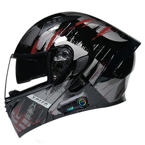 Motorradhelm mit Bluetooth Integrierter Klapphelm, ECE-Zertifizierung mit HD Anti-Fog-Doppelvisier, Klappbarer Modularer Motorrad Helme für Erwachsene Männer und Frauen 18,2XL=63-64CM von LPXPLP