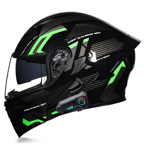 Motorradhelm mit Bluetooth Integrierter Klapphelm, ECE-Zertifizierung mit HD Anti-Fog-Doppelvisier, Klappbarer Modularer Motorrad Helme für Erwachsene Männer und Frauen 22,L=59-60CM von LPXPLP