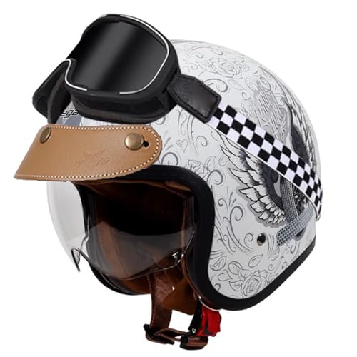 Retro Motorrad Halbhelme,ECEDOT geprüfter Jethelme Motorradhelm Für Männer Und Frauen,Mode Cruiser Moped ATV Roller Motorradhelm Jethelm mit Brille 4,M=57~58cm von LPXPLP