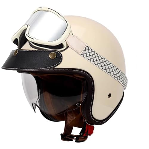 Retro Motorrad Halbhelme Motorradhelm für Herren und Damen DOTECE-Zertifizierung Jethelm mit Brille Halbschalenhelm Braincap für Bike Moped Scooter Offenem Helm 17,3XL=65~66cm von LPXPLP