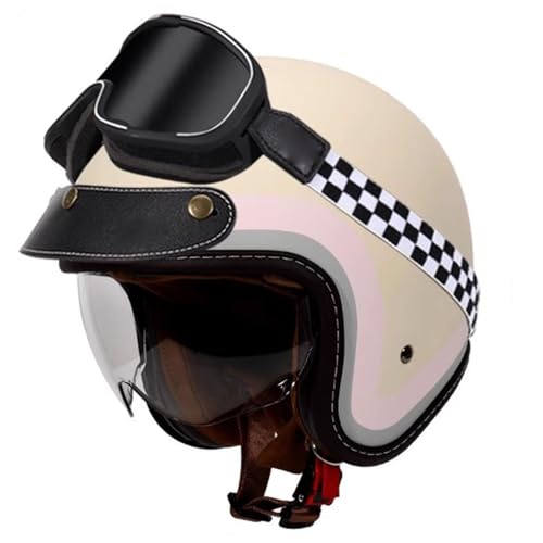 Retro-Motorrad-Jethelm mit Brille 3/4-Halbhelm Jet-Motorradhelm Sturzhelm,ECEDOT zertifizierter Fahrrad-Roller-Moped-Straßenhelm Für Erwachsene Männer Und Frauen 14,L=59~60cm von LPXPLP