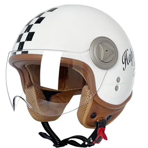 Retro Motorrad Motorradhelm, Motorrad Jethelm 3/4 mit Visier, ECE-Zertifiziert für Herren und Damen - Ideal für Moped, Mofa, Scooter und Roller, Halbschalenhelm 14,M=57~58cm von LPXPLP