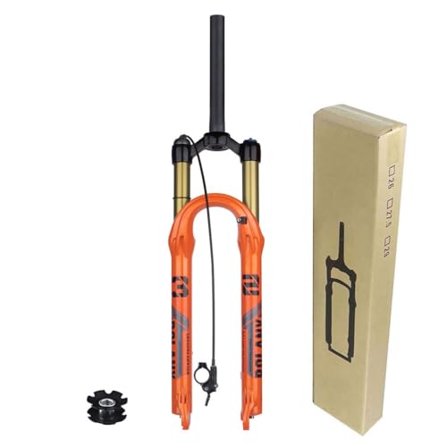 LPYDWZ Downhill Luftgabel 26 27,5 29 Zoll, MTB Aluminiumlegierung 1-1/8 Zoll Gerades Rohr Fahrradstoßdämpfer Fahrradgabel Federweg 120mm(Orange B,26 inch) von LPYDWZ