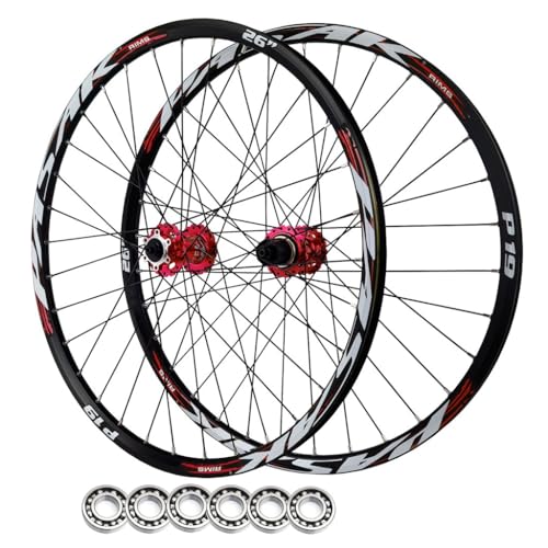 LPYDWZ MTB Steckachsen Radsatz 24/26/27,5/29 Zoll, Aluminiumlegierung Scheibenbremse Abgedichtetes Lager 32H Fahrrad Hinterradfelge for 7-12 Gang 2210G(Rot,QR 24 inch) von LPYDWZ