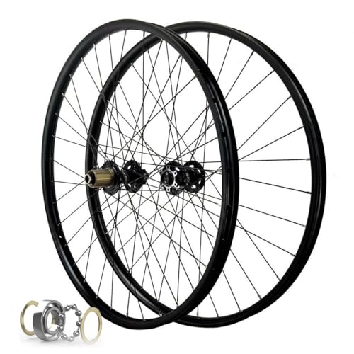 LPYDWZ Mountainbike Radsatz 26 27,5 29 Zoll, Scheibenbremse 32H MTB Räder Vorne und Hinten Felge mit Steckachse 142MM for 8-12 Gang Kassette 2150g(Black,26 inch) von LPYDWZ