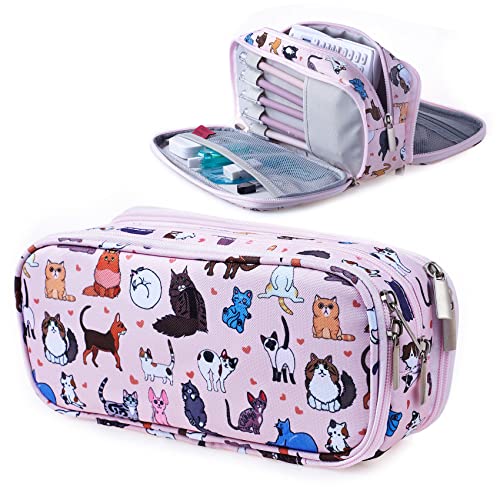 LParkin Niedliche Katze Federmäppchen Super Große Kapazität 3 Fächer Leinwand Federmäppchen Kawaii Make-up Tasche Katze Geschenke für Jungen Mädchen, orange, Tragbar LParkin Niedliche Katze Federmäppchen Super Große Kapazität 3 Fächer Leinwand Federmäppchen Kawaii Make-up Tasche Katze Geschenke für Jungen Mädchen, orange, Tragbar von LParkin