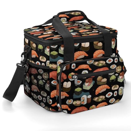 Isolierte Camping-Kühltasche, Sushi-Druck, Eisbeutel mit auslaufsicherem Futter, 22,5 l Fassungsvermögen, tragbare Thermotasche für Camping, Picknick von LQPMNK