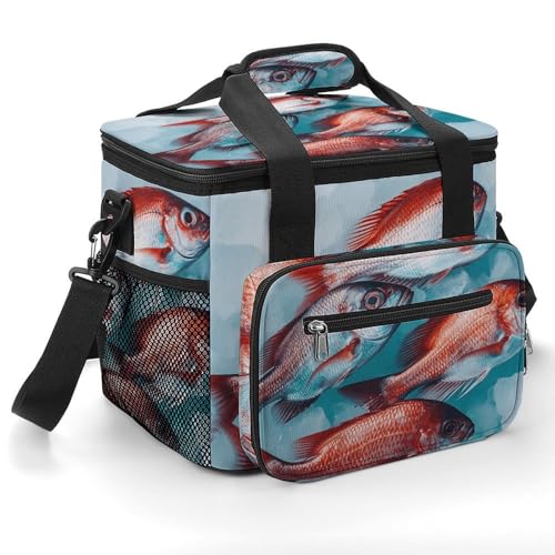 Isolierte Camping-Kühltasche, kleiner roter Fisch-Druck, Eisbeutel mit auslaufsicherem Futter, 22,5 l Fassungsvermögen, tragbare Thermotasche für Camping, Picknick von LQPMNK