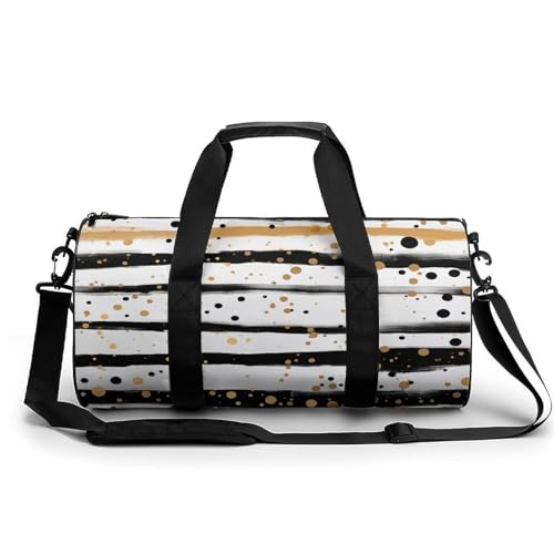 LQPMNK Fitness Tasche, Tinte und Gold Dot Stripes Print Wiederverwendbare Turnbeutel Sport Reise Fitness Tasche Essentials Gym Bag mit Schuhfach, 45.0 cm/22.9 cm/22.9 cm/22.9 cm/22.9 cm/22.9 cm/22.9 von LQPMNK