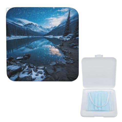 Tragbare Masken-Aufbewahrungsbox, Moraine Lake in A Starry Winter Night Print Leichter Maskenhalter für Einweg- & Stoffmasken - Kompaktes & Stilvolles Design, Aufbewahrungsbox für Masken, 5.1"x5.1", von LQPMNK