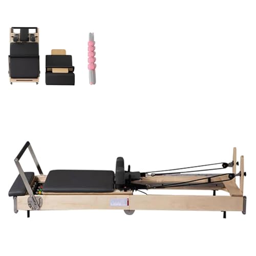 LQQHFSW Faltbar Pilates Reformer Machine, Pilates-Gerät Aus Eichenholz Mit Fußstützen Und Massagestäben Für Das Fitnessstudio Zu Hause Pilates-Reformer von LQQHFSW