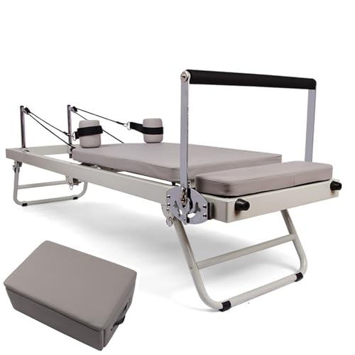 LQQHFSW Faltbare Pilates Reformer Maschine, Maschine Home-Fitnessstudio für Fitness-Enthusiasten Und Anfänger Pilates Ausrüstung Mit Faltbarer Box(Gray,Latex Tubing) von LQQHFSW