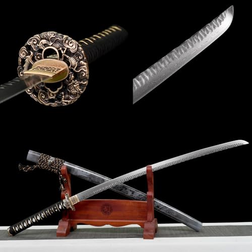 LQSLFsword 103cm Hochwertig Katana，Samuraischwert，Sharp，katana Schwert scharf， Handgeschmiedeter Damaskusstahl Sammlung, Geschenke, Wildnis Überleben von LQSLFsword