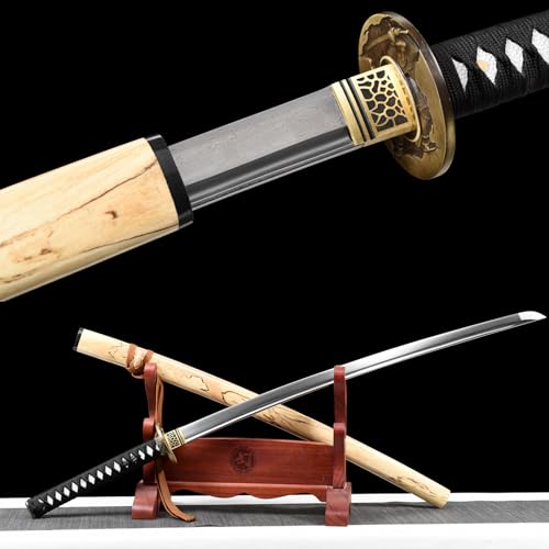LQSLFsword 103cm Katana，Samuraischwert，Sharp，katana Schwert scharf， Handgeschmiedeter Damaskusstahl von LQSLFsword
