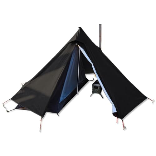 Tent for Camping Wasserdichtes Camping-Doppelschicht-Zelt-Set for Den Außenbereich, Einzelner Holzofen, Pyramiden-Kaminzelt, Campingzelt Zelte (Color : Black, Size : A) von LQVAIPT