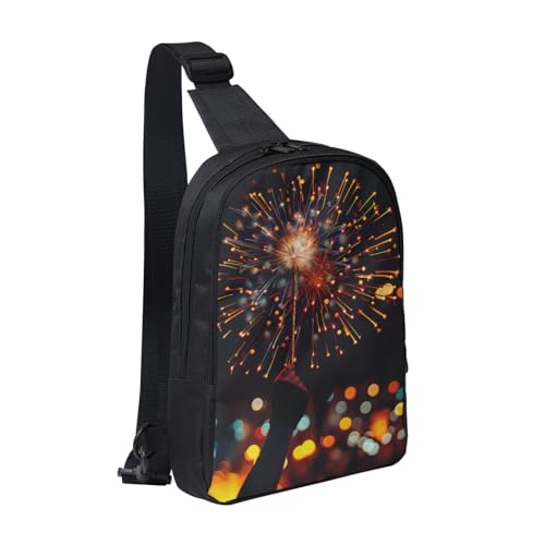 Bedruckte Brusttasche mit Feuerwerk bei Nacht, für Herren und Damen, wasserdichter Crossbody-Rucksack für Läufer, Workout, Wandern, Radfahren, Reisen, Schwarz , Einheitsgröße, Lässiger Tagesrucksack von LRHCNZDCP