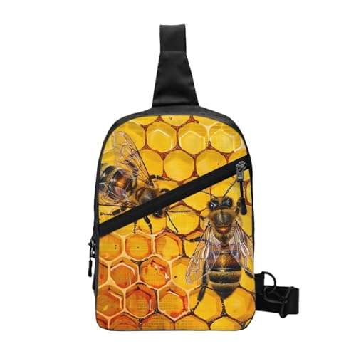 Bee On Brusttasche mit Wabenmuster, für Herren und Damen, faltbar, Outdoor-Umhängetasche, Sport-Tagesrucksäcke, Schwarz , Einheitsgröße, Lässiger Tagesrucksack von LRHCNZDCP