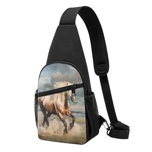 Brusttasche mit Pferdemotiv, für Herren und Damen, Outdoor-Crossbody-Bauchtasche, Wandern, Brusttaschen, Sport, Tagesrucksäcke, Schwarz , Einheitsgröße, Lässiger Tagesrucksack von LRHCNZDCP