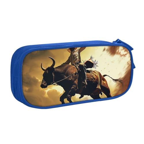 LRHCNZDCP Cool Bull Riding Printed Pencil Case Pouch Cute Pencil Case Pencil Box Pen Bag for School Office, Black, blau, Einheitsgröße, Schulranzen von LRHCNZDCP