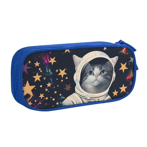 LRHCNZDCP Lustiges Federmäppchen mit Katzenmotiv und Astronautenmotiv, niedliches Federmäppchen, Stiftebox für Schule, Büro, Schwarz, blau, Einheitsgröße, Schulranzen von LRHCNZDCP