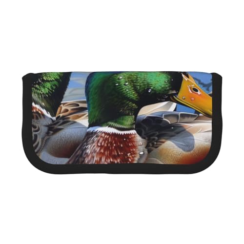 LRHCNZDCP Mallard Duck Federmäppchen, bedrucktes Federmäppchen, Leinen, Make-up-Tasche, Gadget-Stifttasche, Stiftebox mit Reißverschluss, Schwarz , Einheitsgröße, Schulranzen von LRHCNZDCP