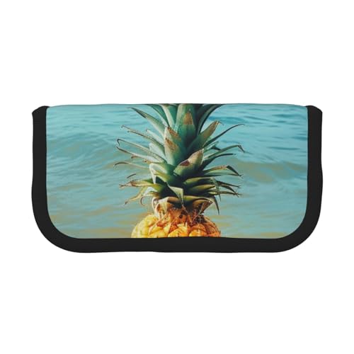 LRHCNZDCP Pineapple by The Sea bedrucktes Federmäppchen aus Segeltuch, Make-up-Tasche, Gadget-Stifttasche, Stiftebox mit Reißverschluss, Schwarz , Einheitsgröße, Schulranzen von LRHCNZDCP