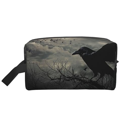 Night Crow bedruckte Make-up-Tasche, groß, Reise-Kosmetiktasche, wasserdichter Kosmetikkoffer, Kulturbeutel, Organizer für Damen, Mutter, Mädchen, weiß, Einheitsgröße, Kulturbeutel von LRHCNZDCP