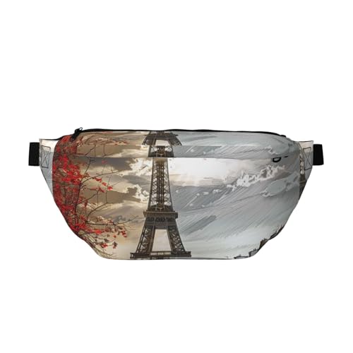 Paris bedruckte Hüfttasche, verstellbare Bauchtasche, leicht, für Reisen, Gürteltasche für Spaziergänge, Radfahren, Wandern, Reisen, Schwarz , Einheitsgröße, Lässiger Tagesrucksack von LRHCNZDCP