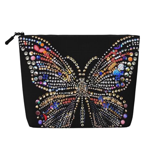 Reise-Make-up-Tasche mit Strasssteinen, Schmetterling-Motiv, Kunstleinen, Kosmetiktasche, wasserdicht, Kosmetiktasche für Damen, Schwarz , Einheitsgröße, Kosmetiktasche von LRHCNZDCP