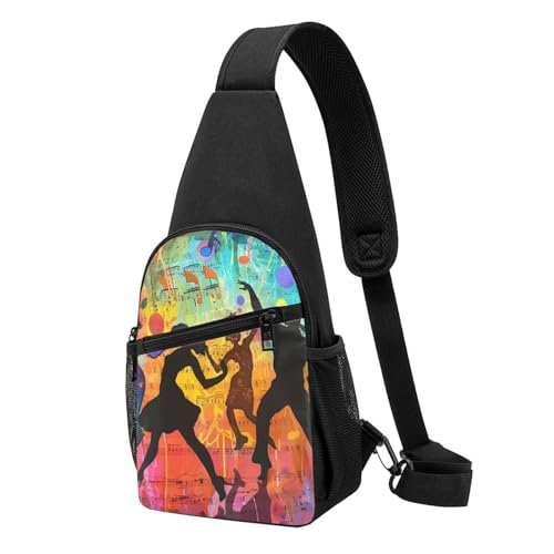 Tanzen mit Musik bedruckte Brusttasche für Männer und Frauen, Outdoor-Crossbody-Bauchtasche, Wandern, Brusttaschen, Sport, Tagesrucksäcke, Schwarz , Einheitsgröße, Lässiger Tagesrucksack von LRHCNZDCP