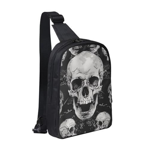 Totenkopf-Hintergrund, bedruckte Brusttasche, Schultertasche für Herren und Damen, wasserdichter Crossbody-Rucksack für Läufer, Workout, Wandern, Radfahren, Reisen, Schwarz , Einheitsgröße, Lässiger von LRHCNZDCP