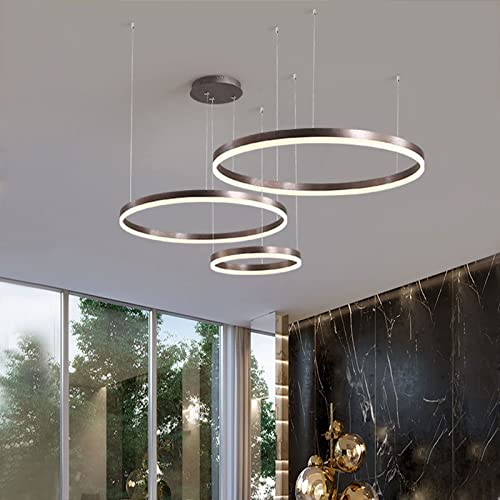 LRUII Modern LED Chandelier, Dimmable Remote Control Metal Acrylic LED Pendant Light, Brushed Rings Ceiling Pendant Lamp, Living Room, Bedroom, Foyer, Dining Room von LRUII