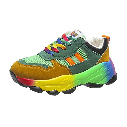 LSCOLO Regenbogenschuhe für Mädchen ， Laufschuhe Damenschuhe Plattform-Regenbogen-Sneaker Color-Blocking-Casual-Sneakers,39,Green von LSCOLO
